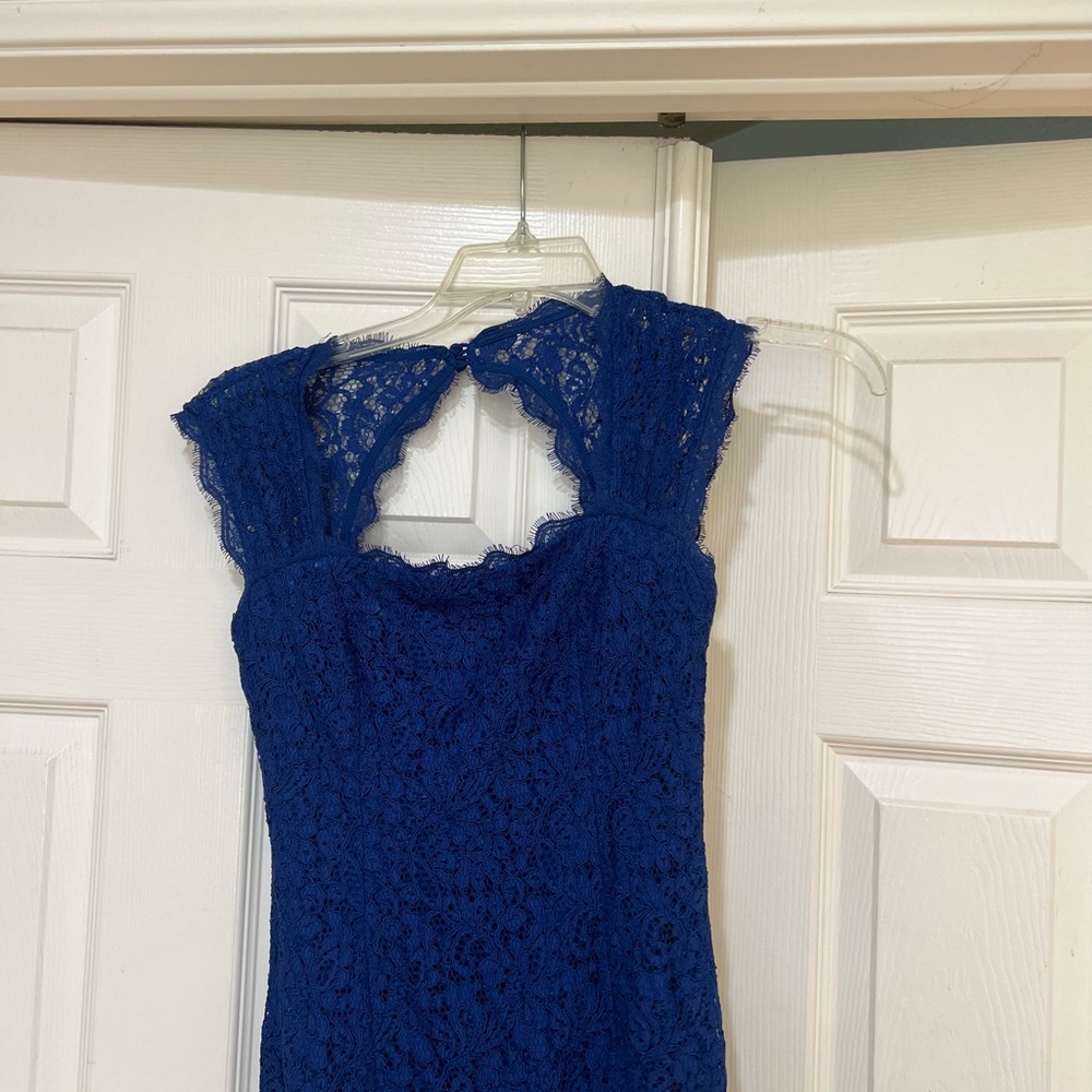 Adrianna‎ Papell Blue Lace Sheath Mini Party Wedding Guest Event Dress Size 2 - Picture 5 of 12